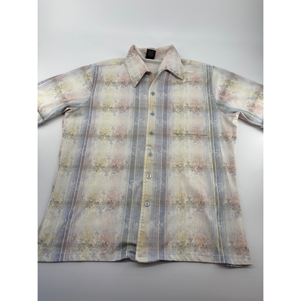 Vtg 70s Joel Cal-Made DISCO Shirt Mens L Floral Stripe Retro Rockabilly